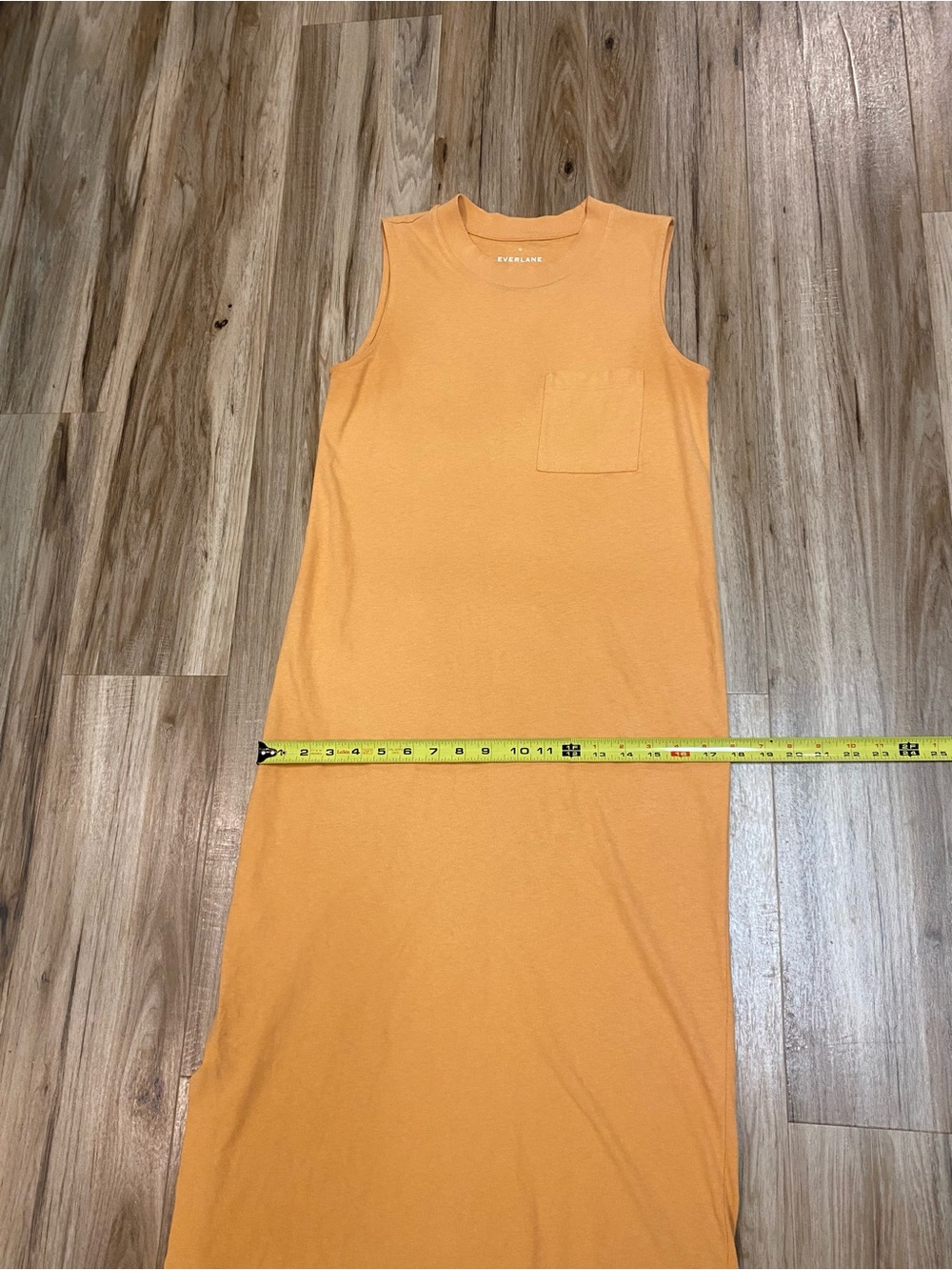 EVERLANE THE WEEKEND 100% COTTON TANK DRESS MIDI CHEST POCKET SIENNA TURMERIC XS - Picture 4 of 9